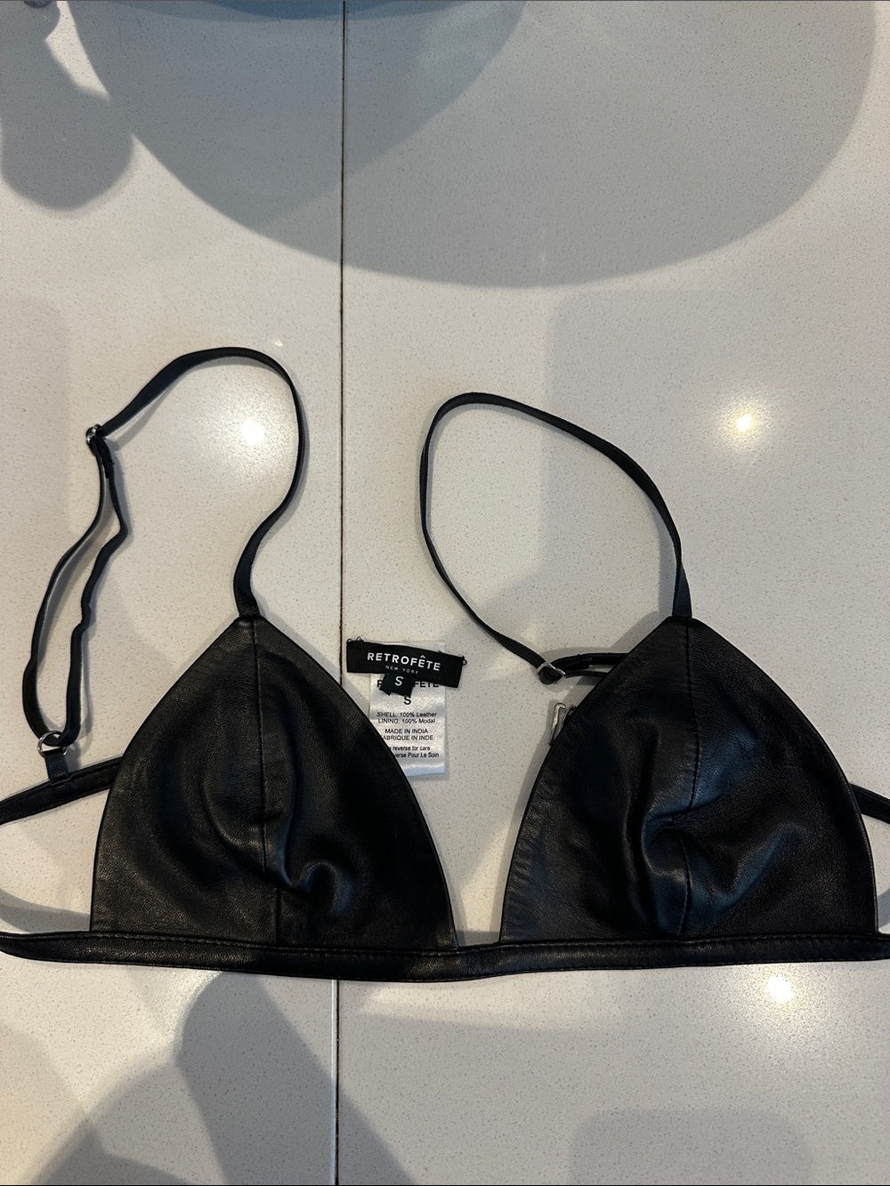 Retrofete Black Esti Leather Triangle Bra